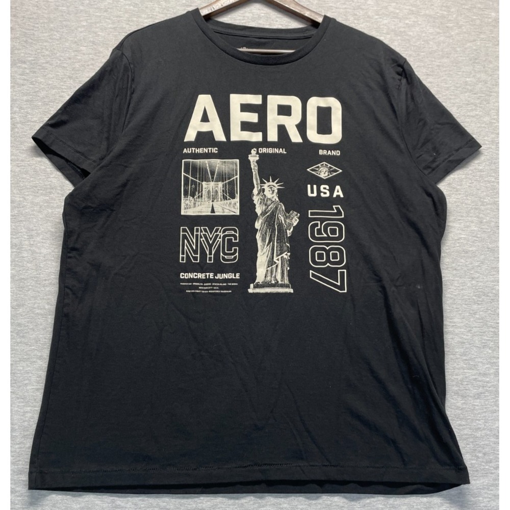 Aeropostale T Shirt Mens 2XL Black Graphic Print 1987 NYC Statue Of Liberty USA